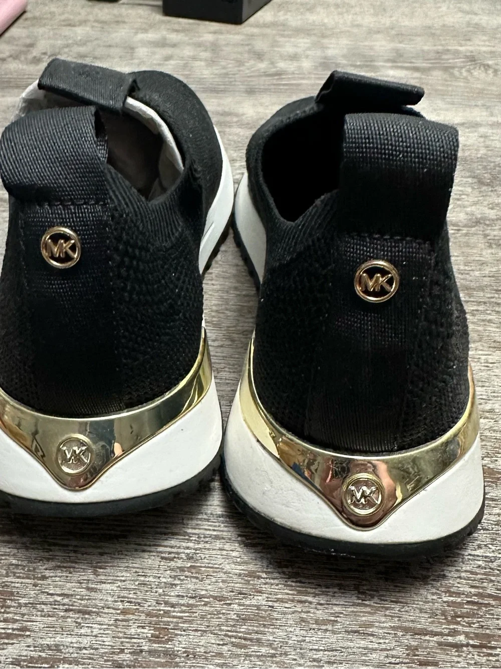 Michael Kors NEW Women’s Black Knit Slip-On Sneakers with Gold Accents